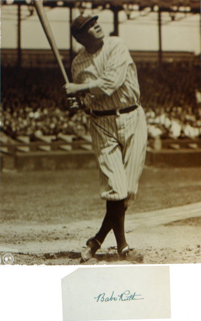 CLIPPED BABE RUTH SIGNATURE: This signature has not been authenticated by any grading service. However, we have shown it to a local autograph expert who believes it to be legitimate. Done on period paper. Some smudging to the "t"
