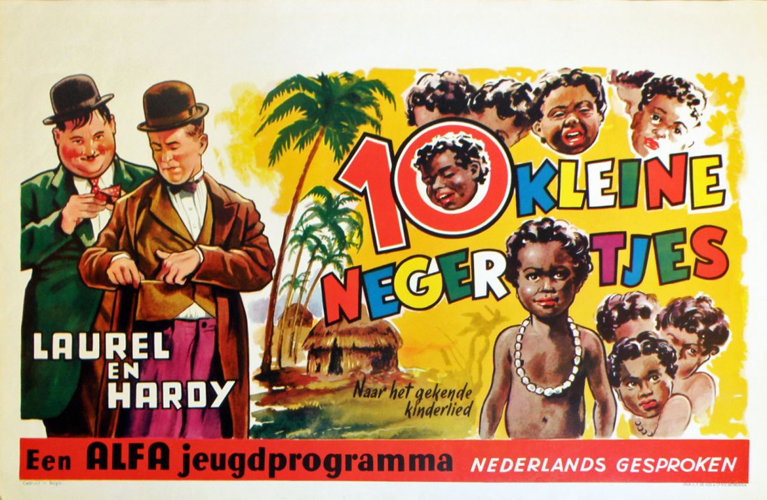 LAUREL AND HARDY MOVIE POSTER: Colorful Belgian poster of "10 Kleine Negertjes". Poster is unmounted. Size: 21-1/2" long, 14" tall