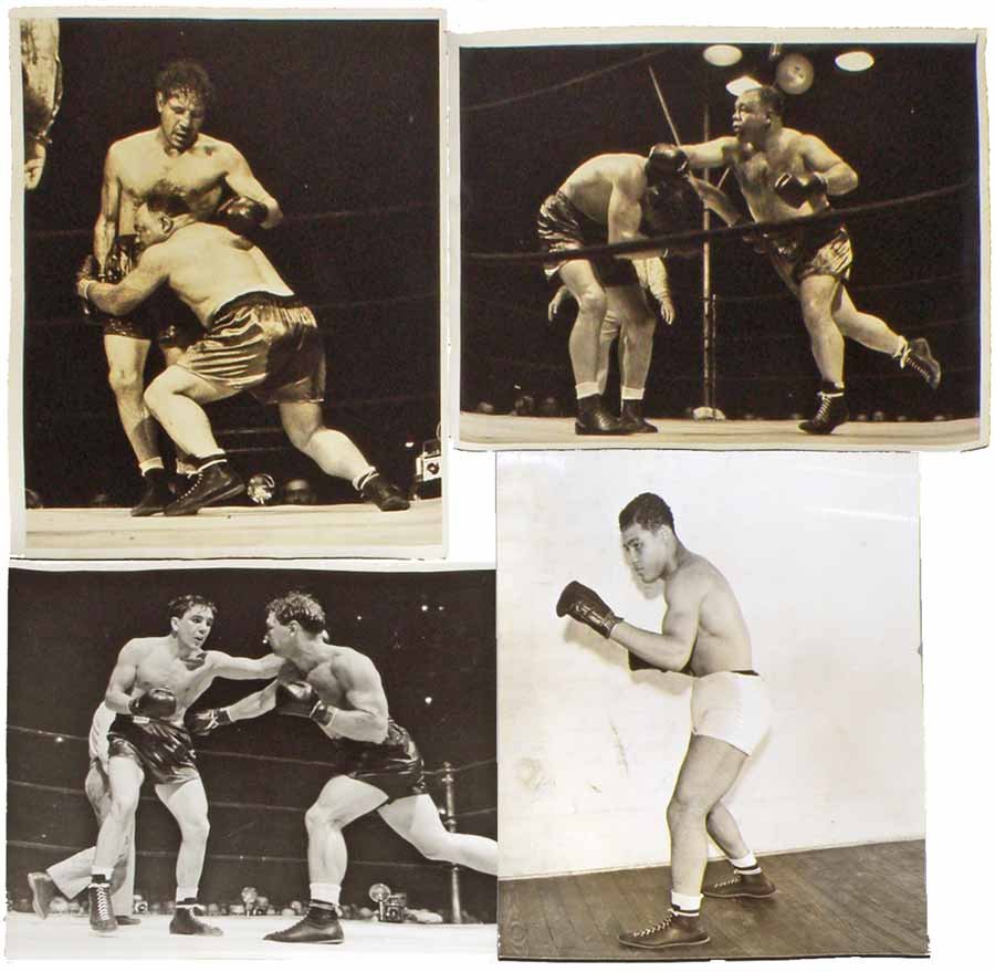 EIGHT 1950S BOXING PHOTOS - JOE LOUIS: Several large format press photos includes Joe Louis. Size: Largest 14" x 11"