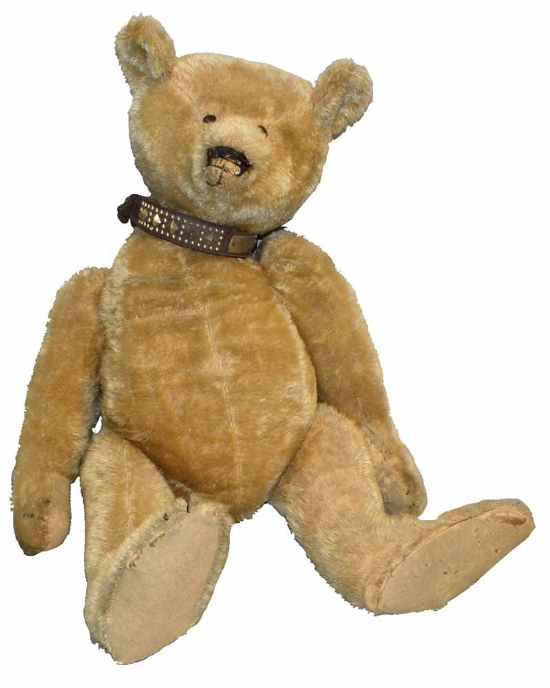 LARGE IDEAL BEAR C-1908: Nice big chunky looking American bear by Ideal Novelty and Toy Co., has typical Ideal pointed feet with original pads, left hand pad partially recovered. Both hands and right foot have original cloth