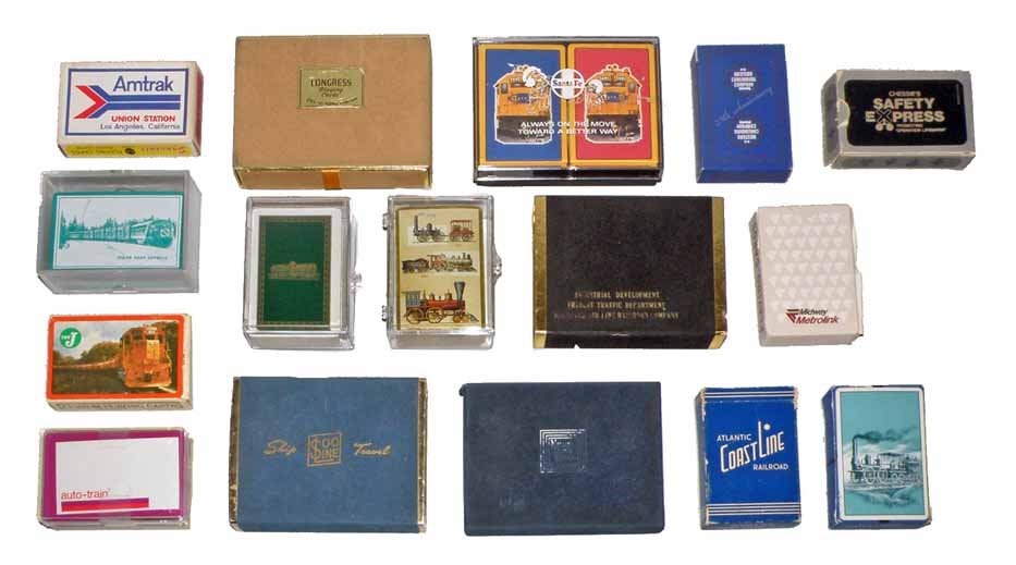 16 DECKS OF RAILROAD PLAYING CARDS: All opened. Various railroads include Soo Lines, Santa Fe, Seaboard, Atlantic Coastline, etc. Varies