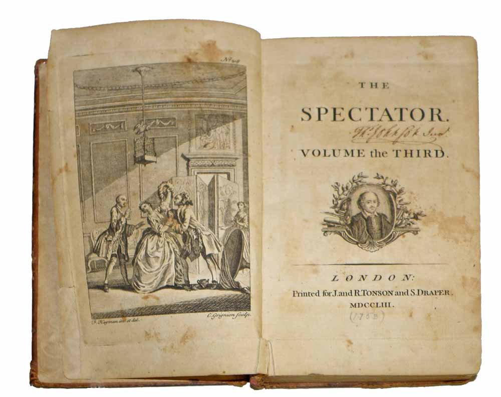 THOMAS JOHNSON, JR. PERSONAL AUTOGRAPHED COPY, "THE: Comes with 1927 Biography, "The Life of Thomas Johnson" by Edward S. Delaplaine. This is Delaplaine's personal copy with his applied book plate. "The Spectator" Vol. III is dated 1753, printed in Lond