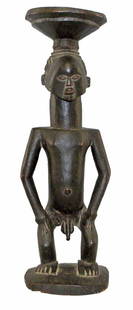 19th CENTURY CONGO LUBA STOOL WITH PROVENANCE: Finely carved male figure. Collected prior to WWI by Max Wieczorek, 1863-1955. Wieczorek studied art in Germany and Italy with Ferdinand Max Thedy. He emigrated to America in 1893. Sometime between th