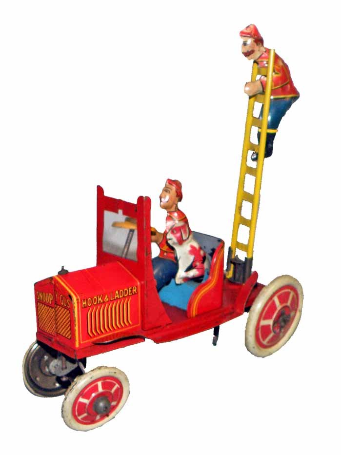 MARX SNOOPY GUS FIRE FIGHTERS: Complete and working, windshield may be replaced. Minor play wear. 7-1/2" long 8-1/2" tall