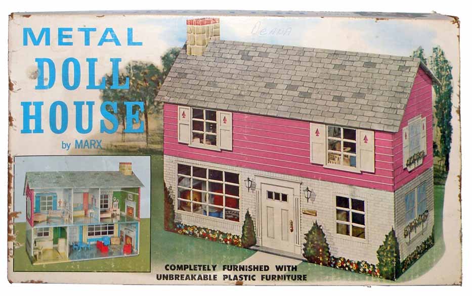 MARX 4018 DOLLHOUSE IN FACTORY SEALED BOX: Dollhouse box never opened. Original faded price tag. One staple loose. Some wear to box. Box grades fine. 20-1/4" by 11-3/4"