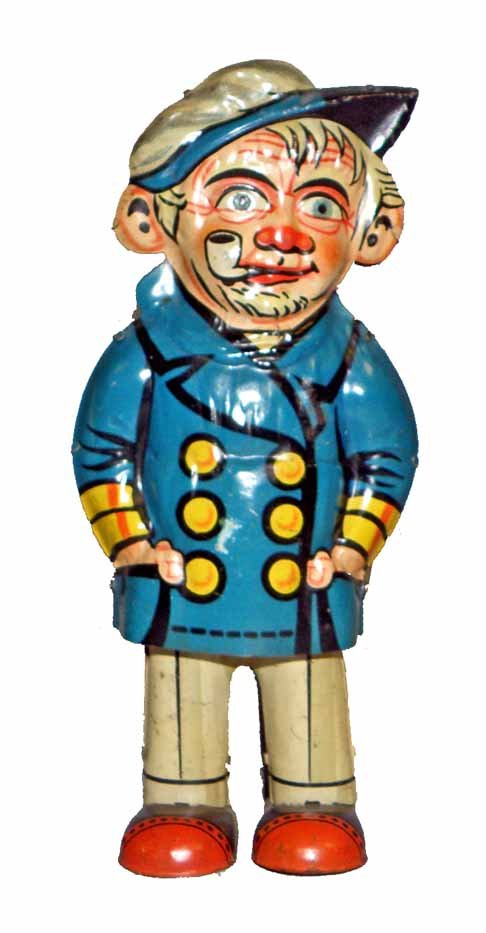 WIND-UP GERMAN SAILOR: Tin litho toy marked US Zone Germany made by Gama. Minor scratching. 6-3/4" tall