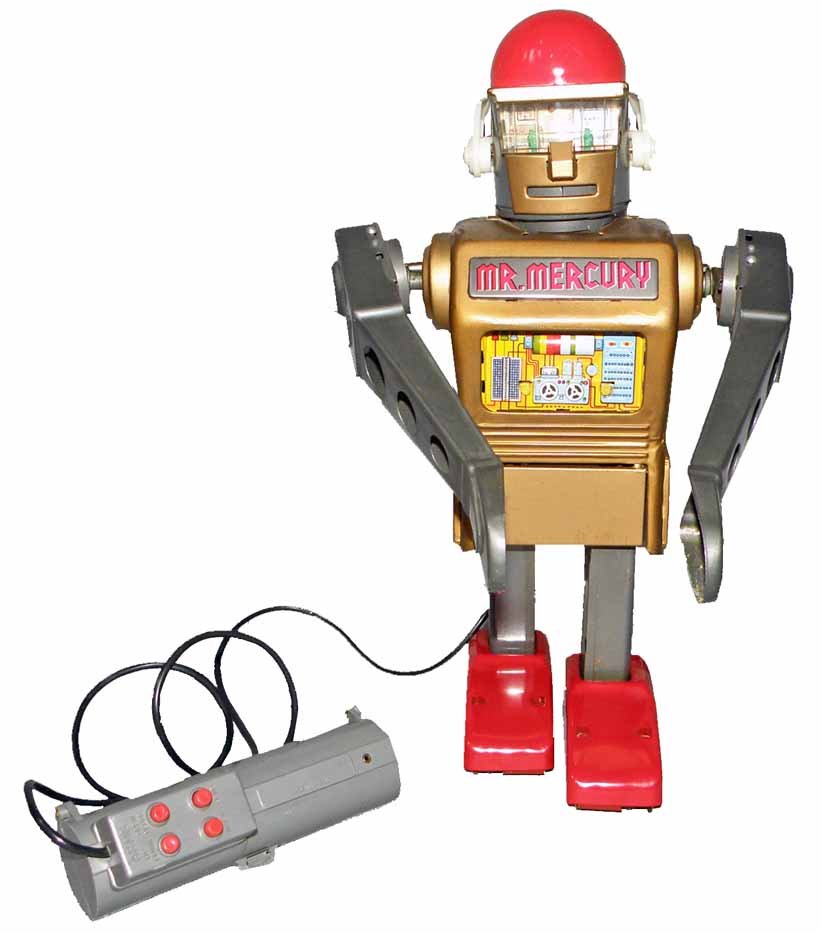 MARX MR. MERCURY: Nice working toy, missing pads to hands, light playwear, spot of factory touchup to chest12 3/4" tall