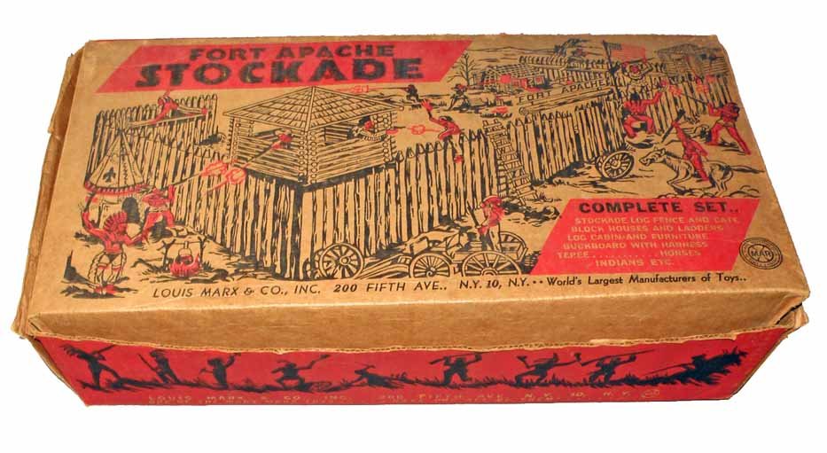 FORT APACHE STOCKADE PLAYSET BY MARX: Includes Fort only. Original box is complete with minor wear. Box – VG/Fine.22" x 12"