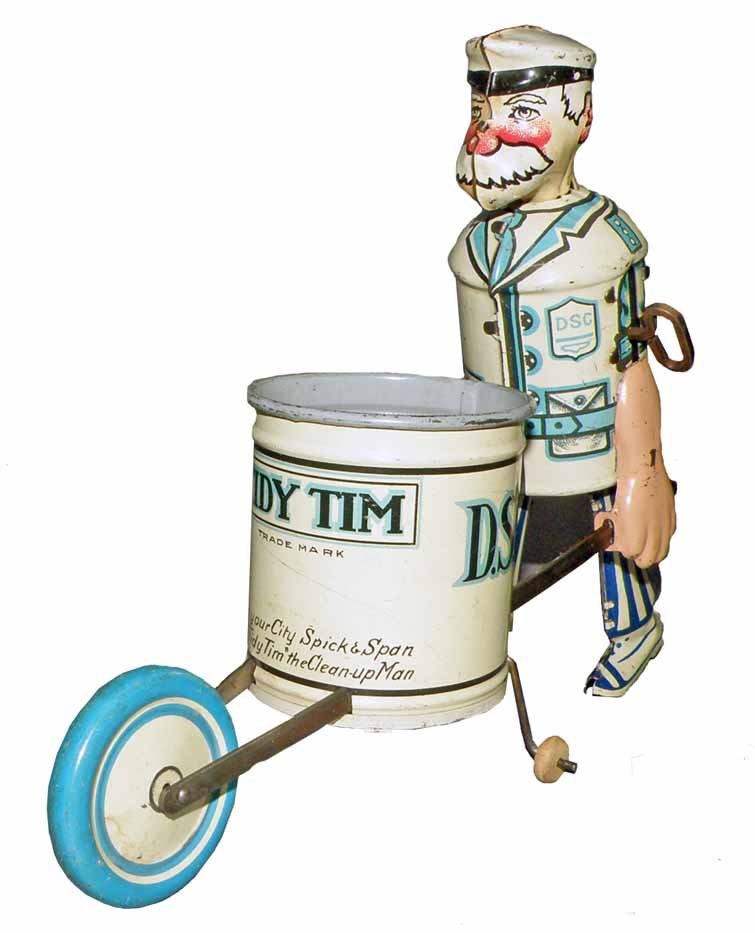 MARX TIDY TIM: Working tin toy has scattered play wear and scratching.8 1/2" Long