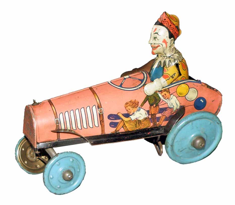 UNIQUE ART KRAZY KAR: Complete with original clown. Scattered play wear. Works fine.7" Long