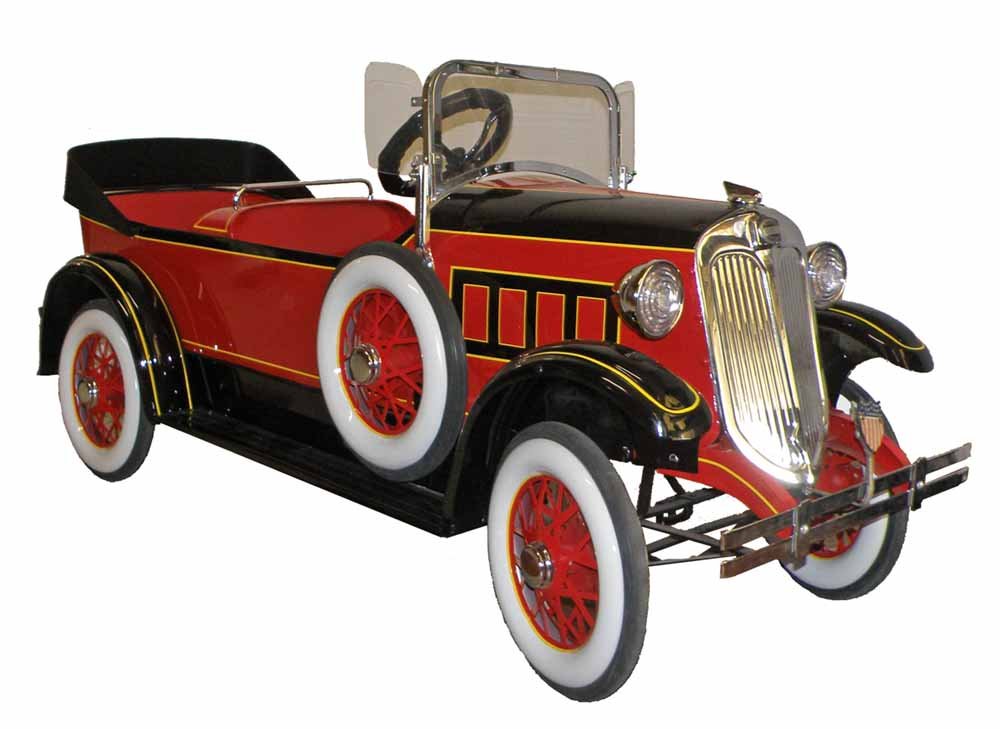 AMERICAN NATIONAL TANDEM PEDAL CAR: Professionally restored original in immaculate condition. Circa 1933.61 1/2" Long x 28" Tall