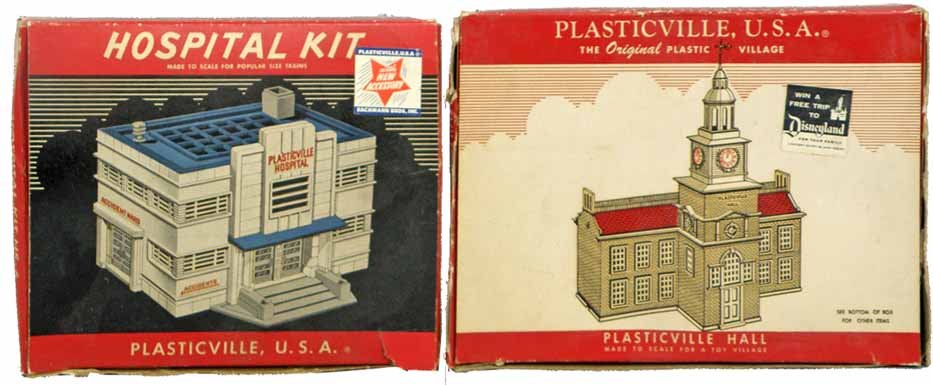 BOXED PLASTICVILLE HOSPITAL. MODEL #HS-6 TOWN HALL. MOD: Unbuilt, appears complete. Minor wear to box. Box VG.11" Long