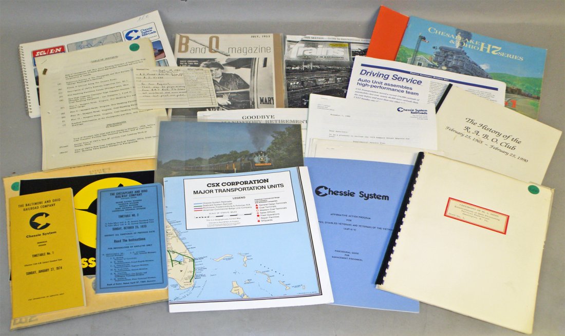BOX LOT OF B&O MEMORABILIA: Magazines, Chessie time tables, brochures etc. Size: Varies