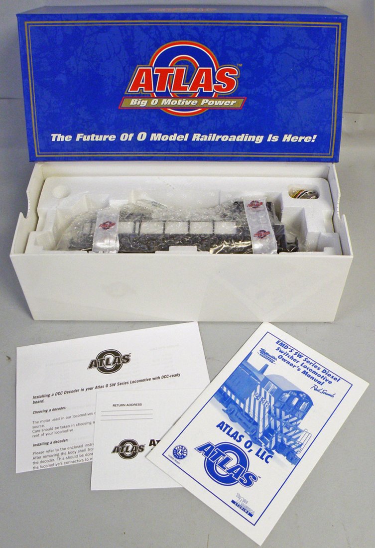 BOXED ATLAS EMD SW1200R1 DIESEL LOCOMOTIVE: #7185-1 RF&P 4-0-4, complete with paperwork, comes with original shipping box. Size: 11 1/2" long