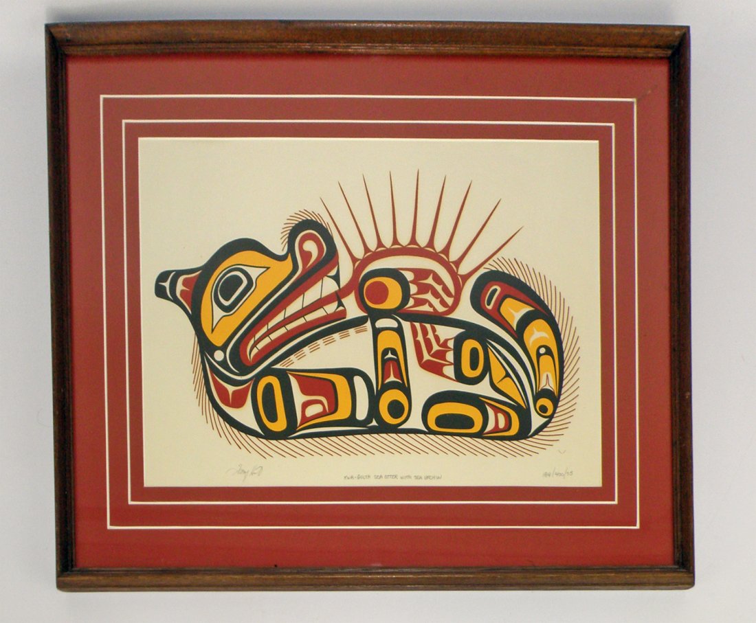 KWA GUILTH SEA OTTER LITHO BY TONY HUNT: Shows a Sea Otter with a Spiny Sea Urchin. Signed Tony Hunt L/L, 184/400/75 L/R. Sight size is 18" x 12" 25 1/2" x 19 1/4"