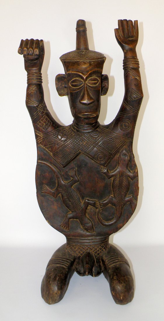 NDEGESE KING STATUE: Ndegese, a minor tribe under the Kuba People. A commemorative king ancestor figure. Minor surface wear. 35" tall x 114" wide
