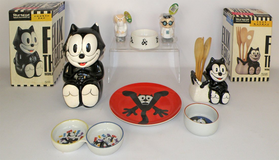 FELIX THE CAT KITCHENWARE LOT: Includes cereal bowls, plates, utensil holders, etc. Varies