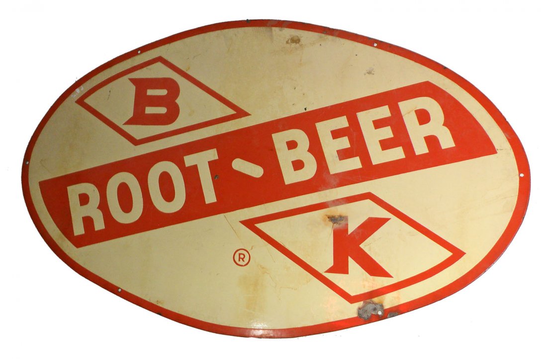 PORCELAIN BK ROOT BEER SIGN: Porcelain sign. Some chipping and discoloration. 45" x 30"