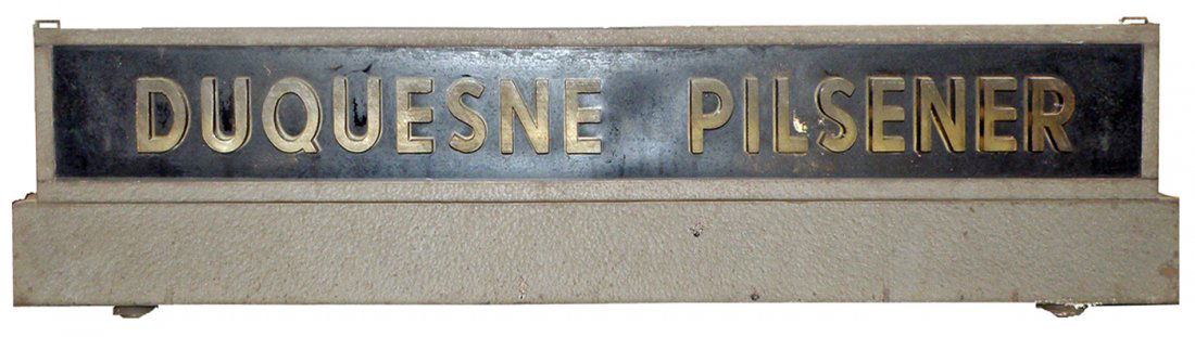 LIGHT UP DUQUESNE PILSNER SIGN: Some wear to finish. 25 5/8" wide x 6'tall x 3" diameter