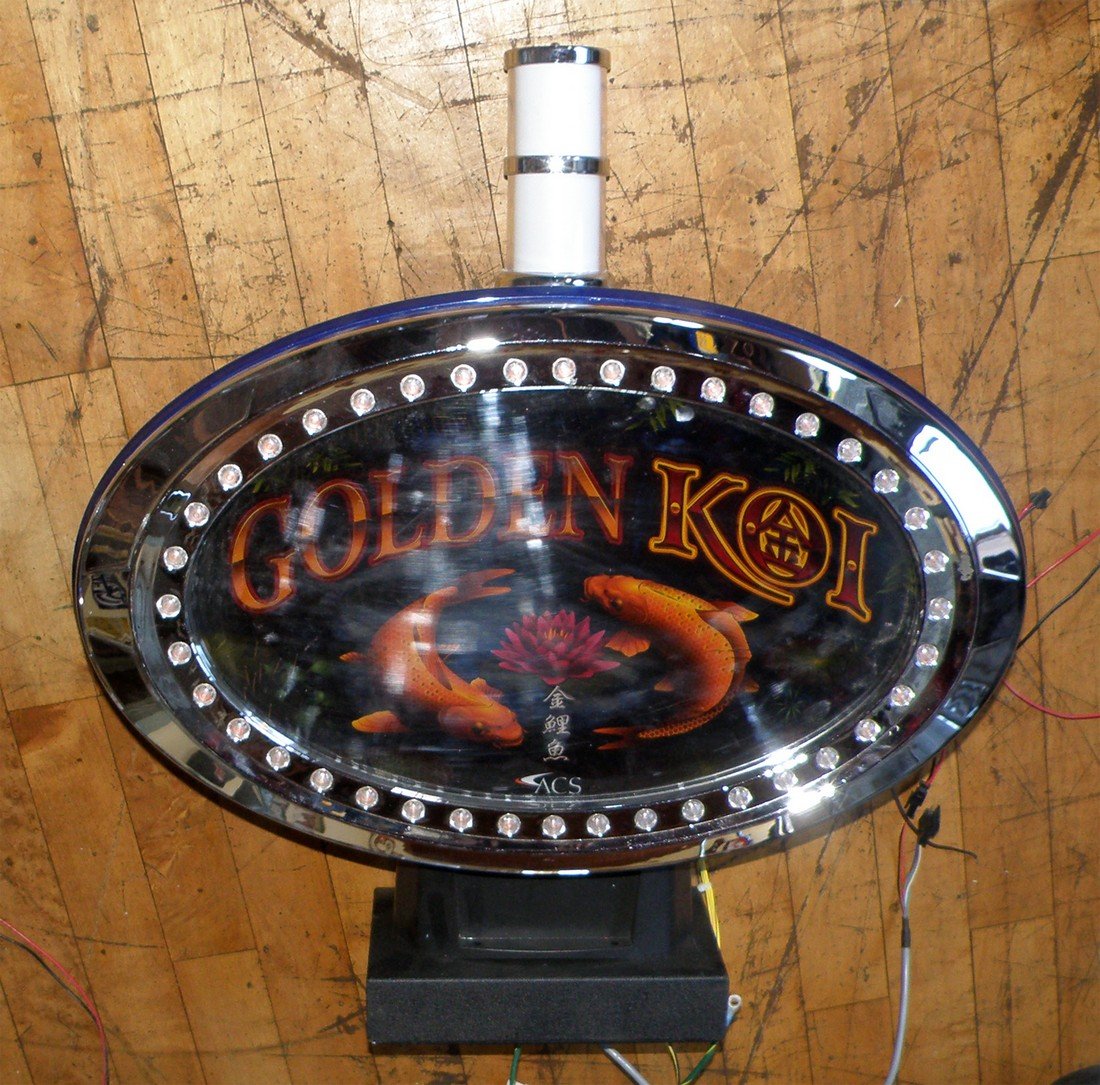 LIGHT UP SLOT MACHINE TOPPER: Golden Koi. 20" wide x 22" tall