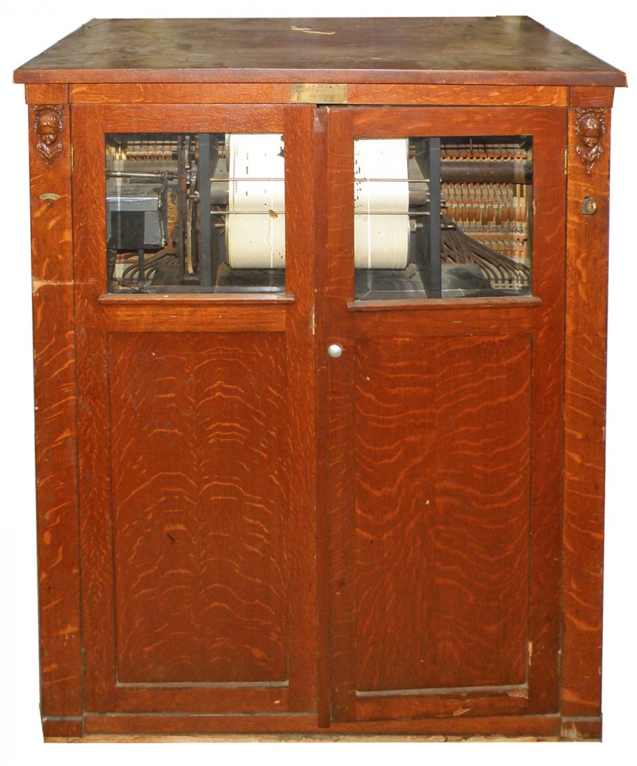 SEEBURG MODEL L NICKELODEON: Coin operated. Appears complete. Works with vacuum cleaner attached. Ready for restoration. 50 1/4" tall x 37" wide x 23" deep