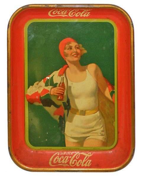 1930 COCA-COLA TRAY: 1930 Bottle sales tray with some edge wear and slight discoloration13 3/8" x 10 1/2"