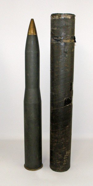 M44A2 PRACTICE SHELL: Comes in original shipping tube. Marked Drill Cartridge 90 millimeter m12 on base. 37 3/4" tall