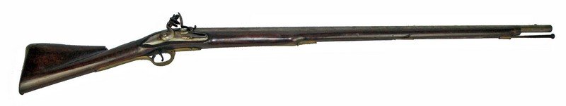 2ND MODEL BROWN BESS: Stock retains old metal museum or collection tag marked 28. Brass escutcheon plate by wrist. Marked 3 NY R. Butt plate B47. Original flint lock configuration. Stock has old repair at wrist. Retains pe