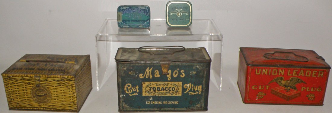 FIVE TOBACCO TINS (1 of 2)