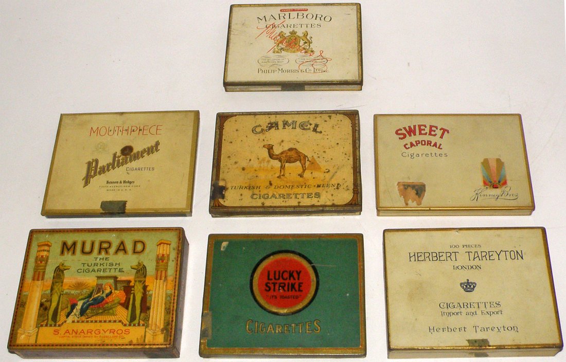 SEVEN EARLY CIGARETTE TINS (1 of 2)