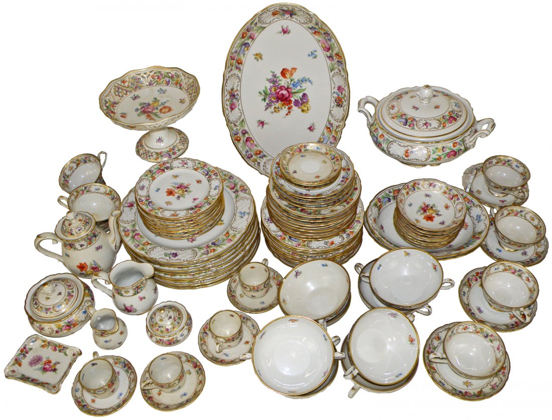 LARGE SCHUMANN EMPRESS DRESDEN FLOWERS DINNER SET (1 of 5)