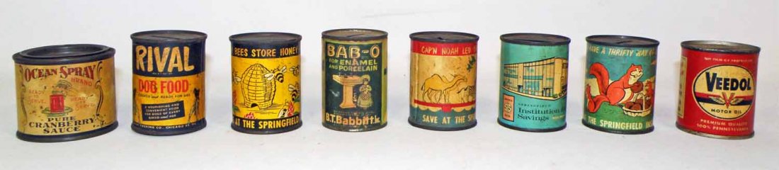 LOT OF EIGHT TIN ADVERTISING STILL BANKS (1 of 3)