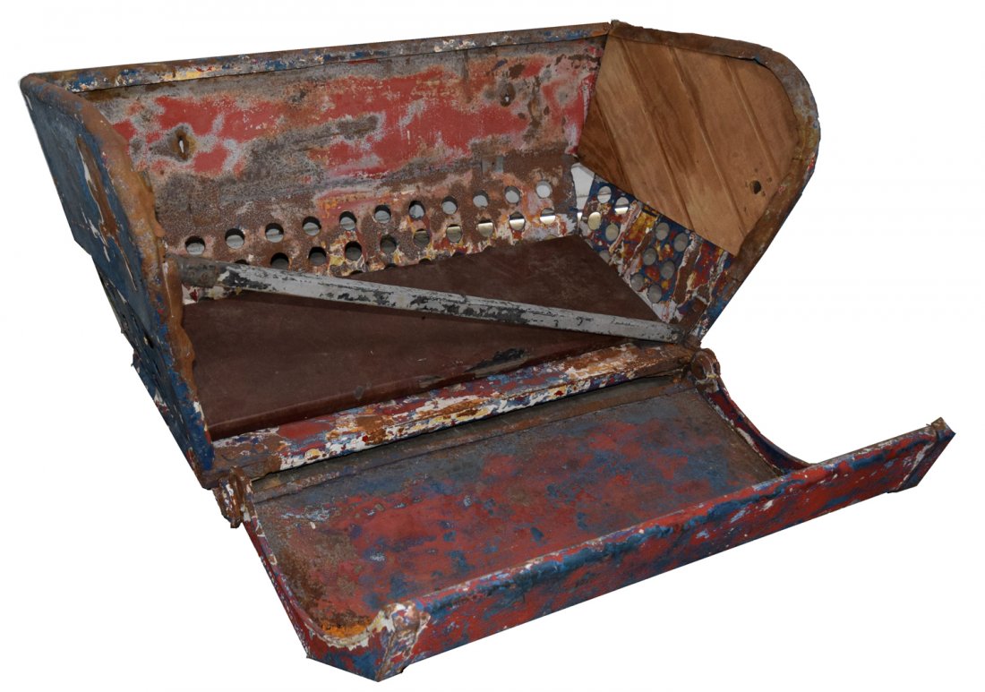 ALL METAL FERRIS WHEEL SEAT: Complete with footrest, shows age and use wear 48\" Wide, 24\" Long, Footrest 21\" Deep