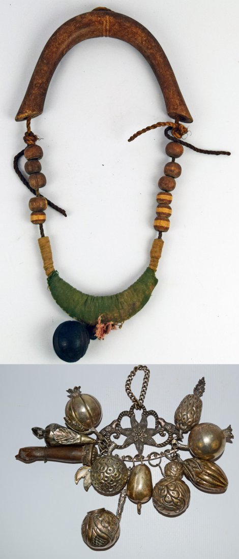 BRAZILIAN SLAVE BANGLE: Later copy of a period item. Comes with folkart cow bell from Nepal. Varies