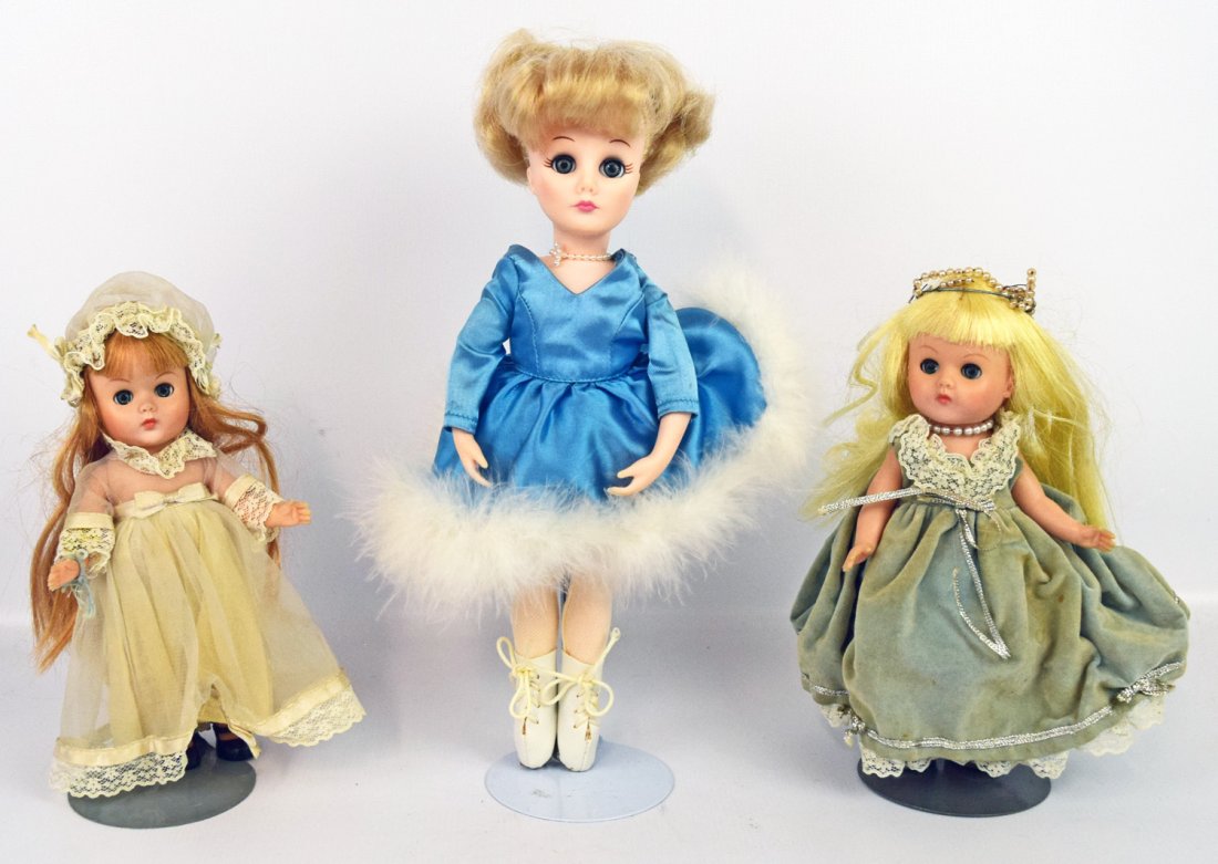 THREE DOLLS: Effanbee Ballerina. Two Ginny dolls. 11'' tall