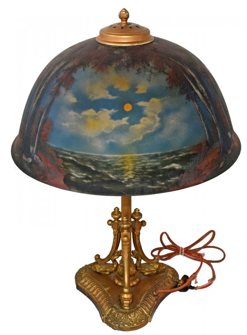 REVERSE ON GLASS SHADE ON DOLPHIN BASE (1 of 7)