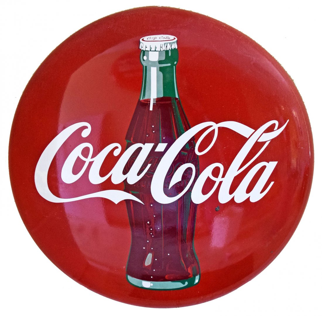36'' PORCELAIN COCA-COLA BUTTON WITH BOTTLE (1 of 3)