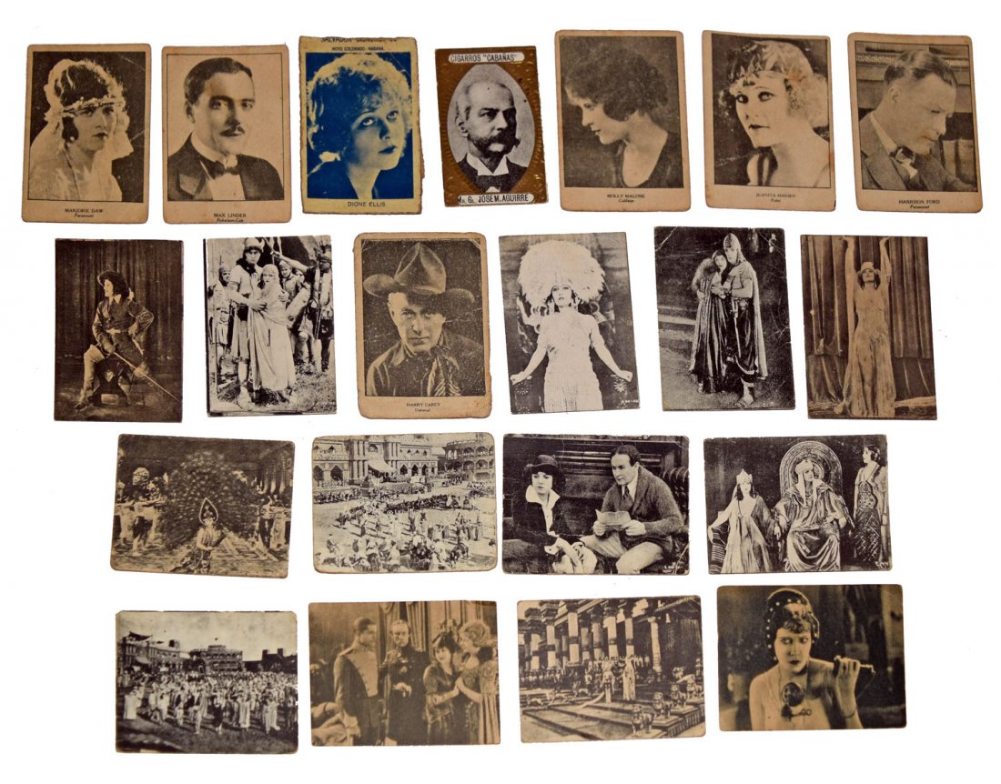LOT OF CUBAN MOVIE STAR TRADING CARDS: Early 20th Century. Includes American and Latin actors. Also includes cigarettes cards. 21 total. Largest is 2 5/8''
