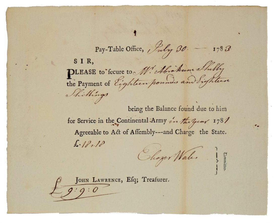 REVOLUTIONARY WAR PAY VOUCHER (1 of 2)
