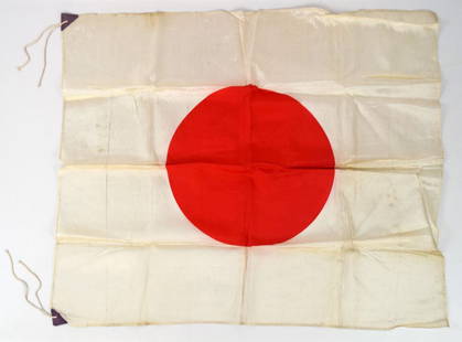 WORLD WAR II JAPANESE FLAG: Silk Rising Sun with some minor wear. 33'' x 26''