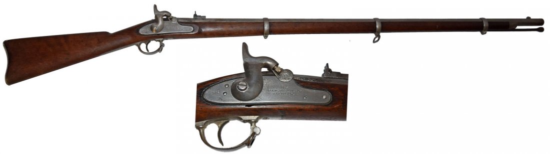 1861 SPECIAL CONTRACT MUSKET BY COLT: Lock plate dated 1862. Retains ramrod. Stock appears to have old refinish. Replaced nipple. Barrel length is 40''. Also, some pitting to breech. 56'' long