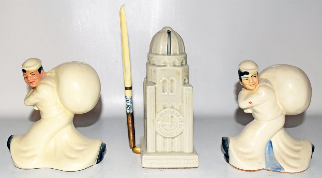 THREE CERAMIC FIGURAL BANKS (1 of 2)