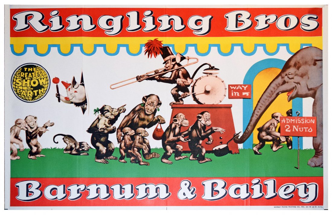 RINGLING BROS. CIRCUS POSTER WITH MONKEYS (1 of 1)