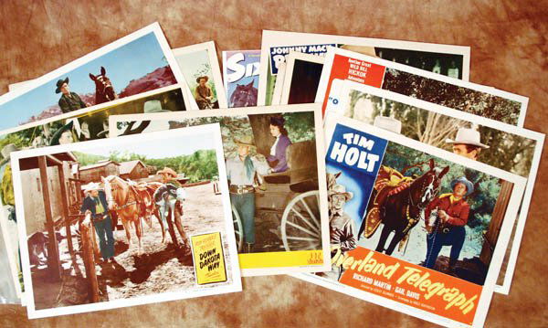 Photos and Lobby Cards Featuring Bohlin Products: A large collection of original photographs, copies of photos, lobby cards, etc., showing Edward Bohlin saddles, buckles, gun belts and more