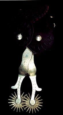 August Buermann Snake SPURS Star steel s: August Buermann Snake SPURS Star steel silver with early H AB marking. 1 3/4" - 20 pt rowels, basket stamped 2-piece leathers - splendid cond, c. 1915