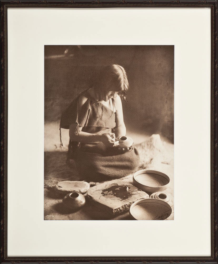 Edward Sheriff Curtis: Potter "The North American Indian; Vol.12" 16" x 12", framed & matted to 24" x 20" Silver Bromide Print Brown ink on paper Embossed stamp lower left Copyright 1906 by E. S. Curtis. Hand signed in ink,