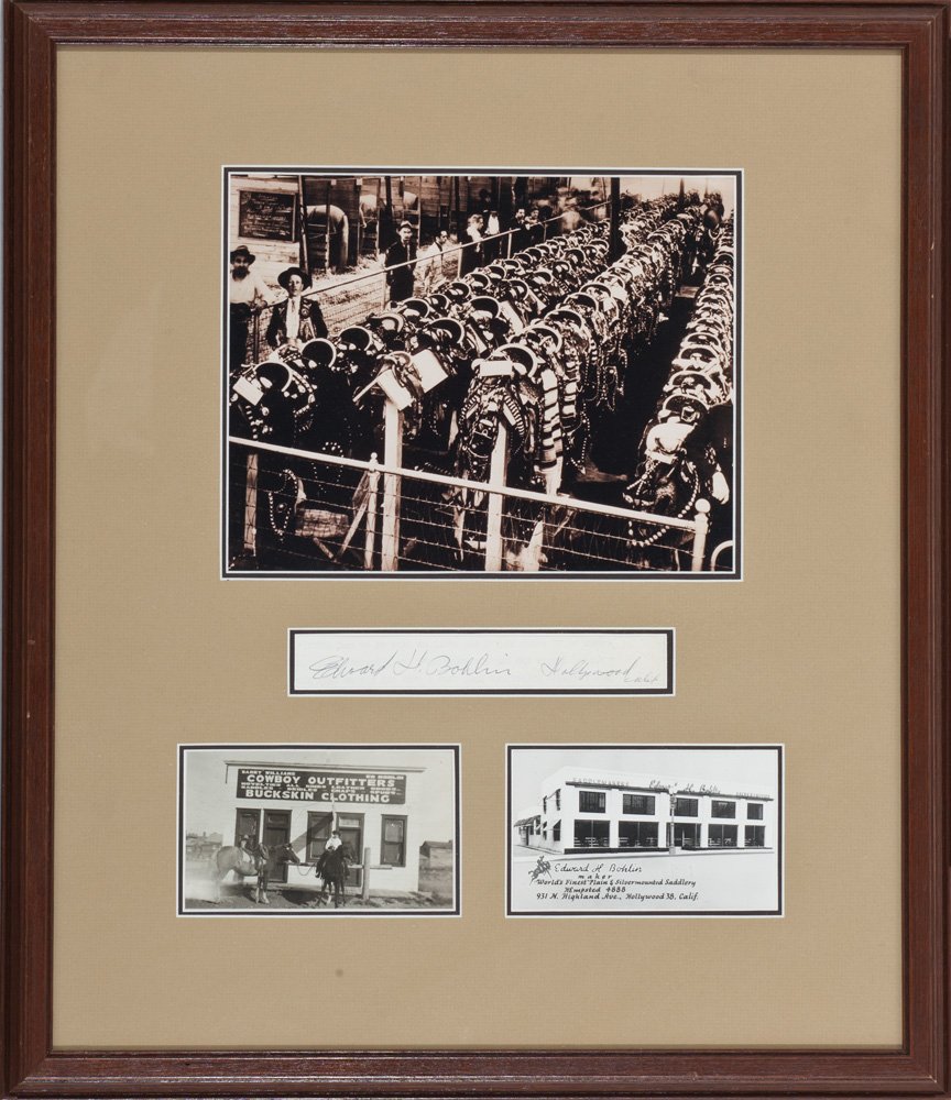 Edward Bohlin / Bohlin Company Lot: A selection of personal items belonging to the former owner of the Bohlin Company, Snuff Garrett: a) Framed and matted signature of Edward H. Bohlin, Hollywood Calif. with original postcards of the Bo