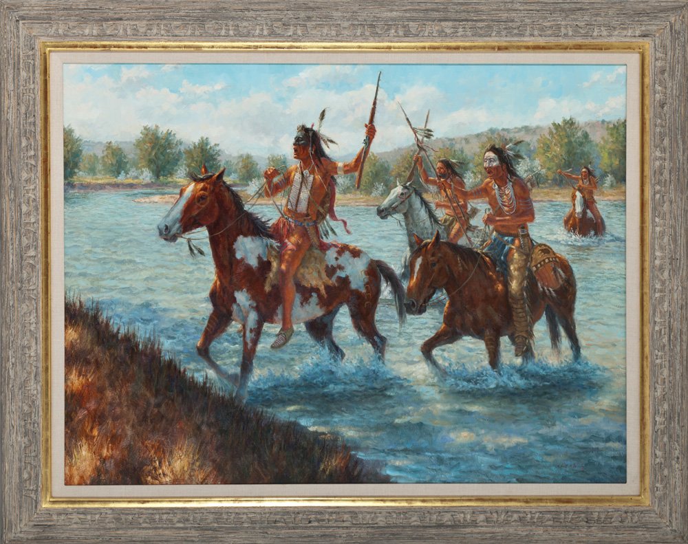 Robert A Winter: Native Charge 36” x 48” Oil on canvas Signed lower right Robert A. Winter