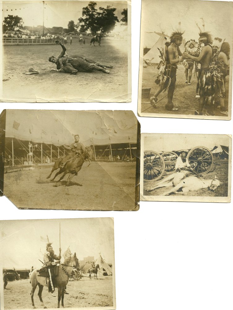 Ed Phillips and the Wild West Photograph Collectio: Large grouping of great images. All unmounted photographs relating to Ed Phillips’ time with Buffalo Bill’s Wild West and Pawnee Bill’s Far East: a) 11” x 11” cut photo showing Pawnee Bill f