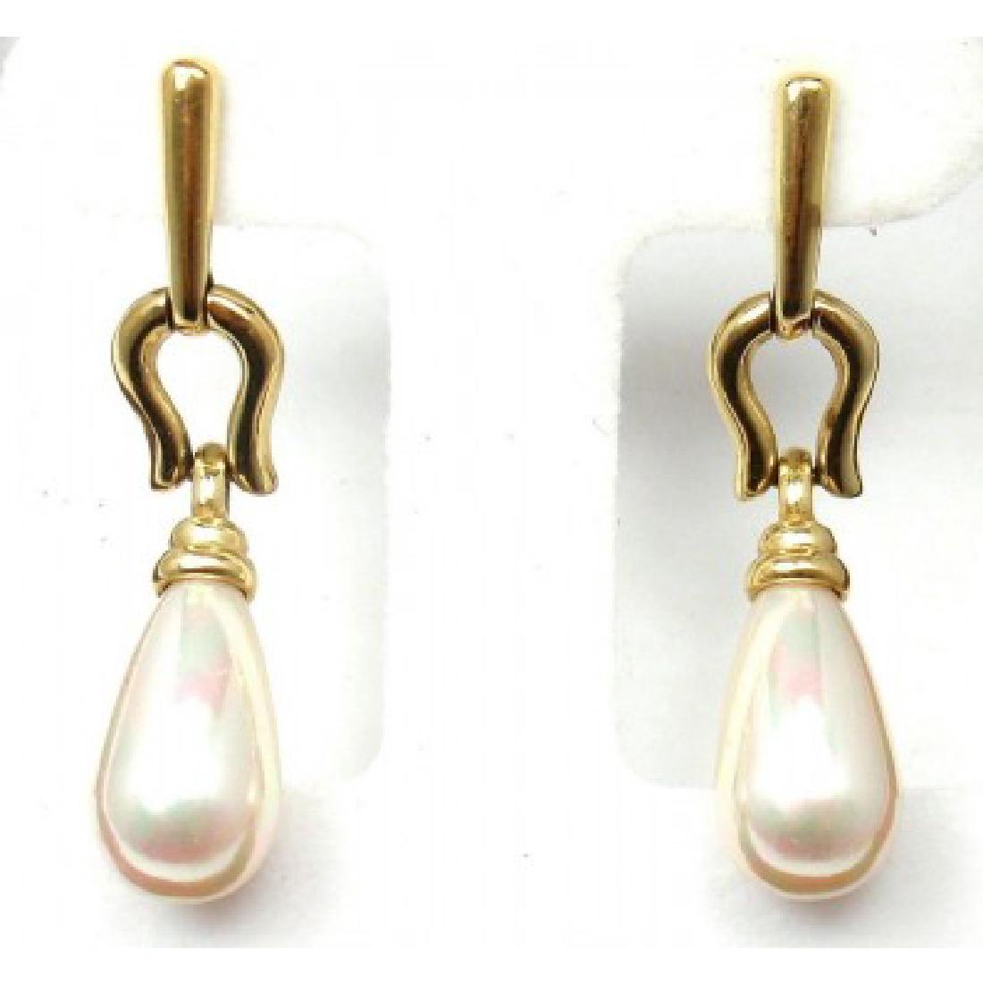 ESTATE YELLOW GOLD PEARL DROP EARRINGS (1 of 4)